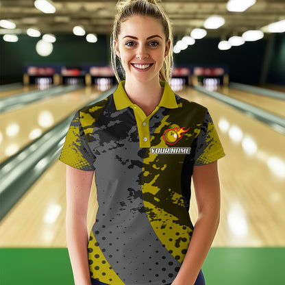 Fire Bowling Shirt Custom Yellow Bowling Jersey for Men Women with Team Name MBL63