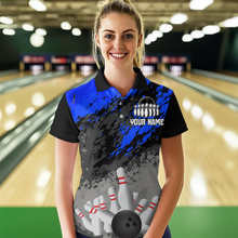 Load image into Gallery viewer, Custom Blue Bowling Shirt forMen Women Team Bowling Jersey Bowling Polo &amp; 1/4 Zip Shirt MBL40