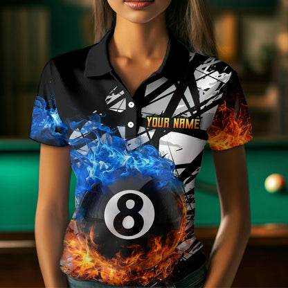 Custom Flame 8 Ball Billiard Shirts for Women Billiard Team Jerseys Polo & 1/4 Zip Shirts NNT46