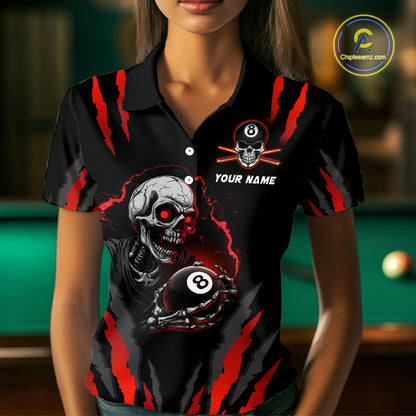 Personalized Skull Billiard Team Jerseys Billiard Shirts for Women Polo & 1/4 Zip Shirts NNT43