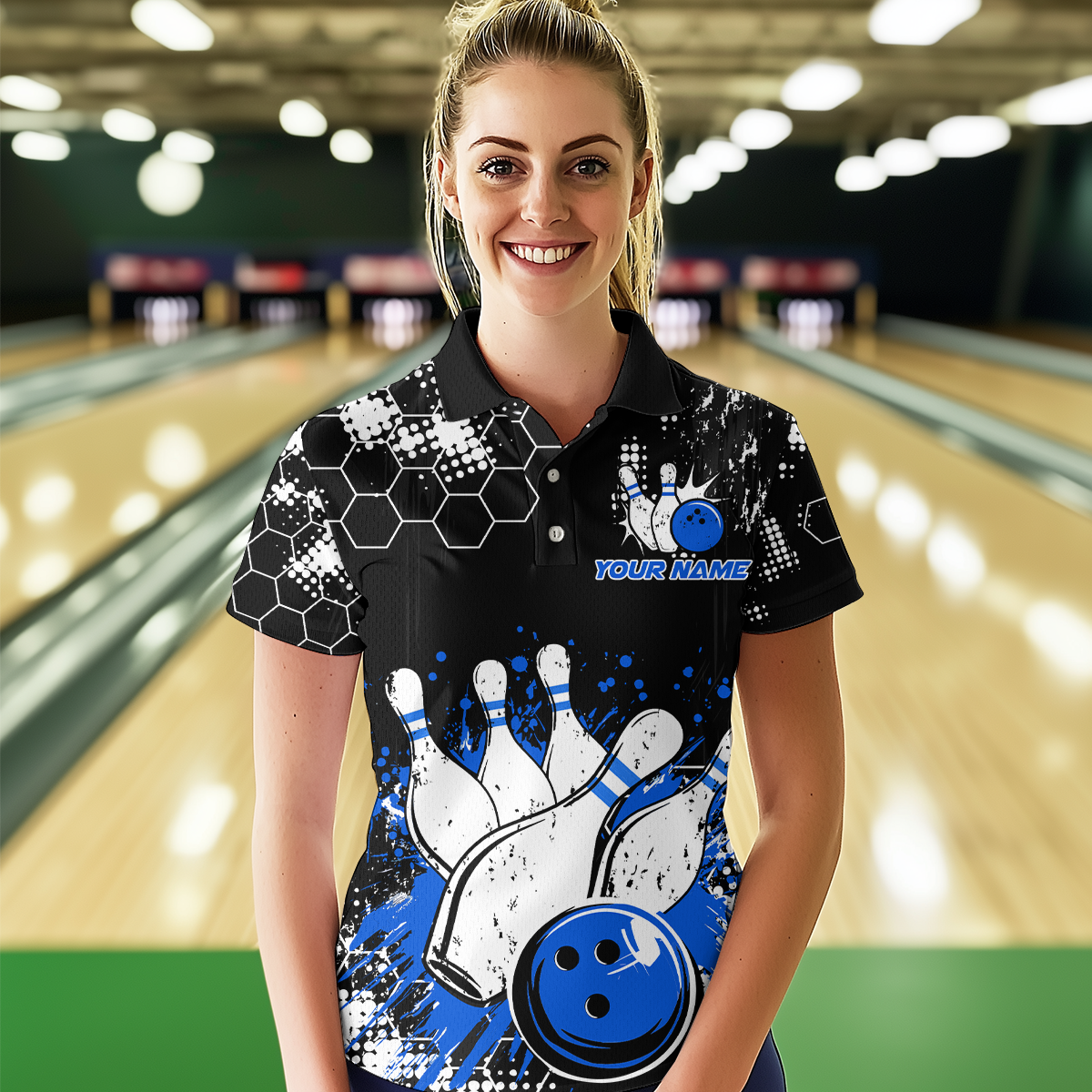 Blue Watercolor Bowling Shirts Men Women Team Custom Bowling Polo & 1/4 Zip Shirt MBL60