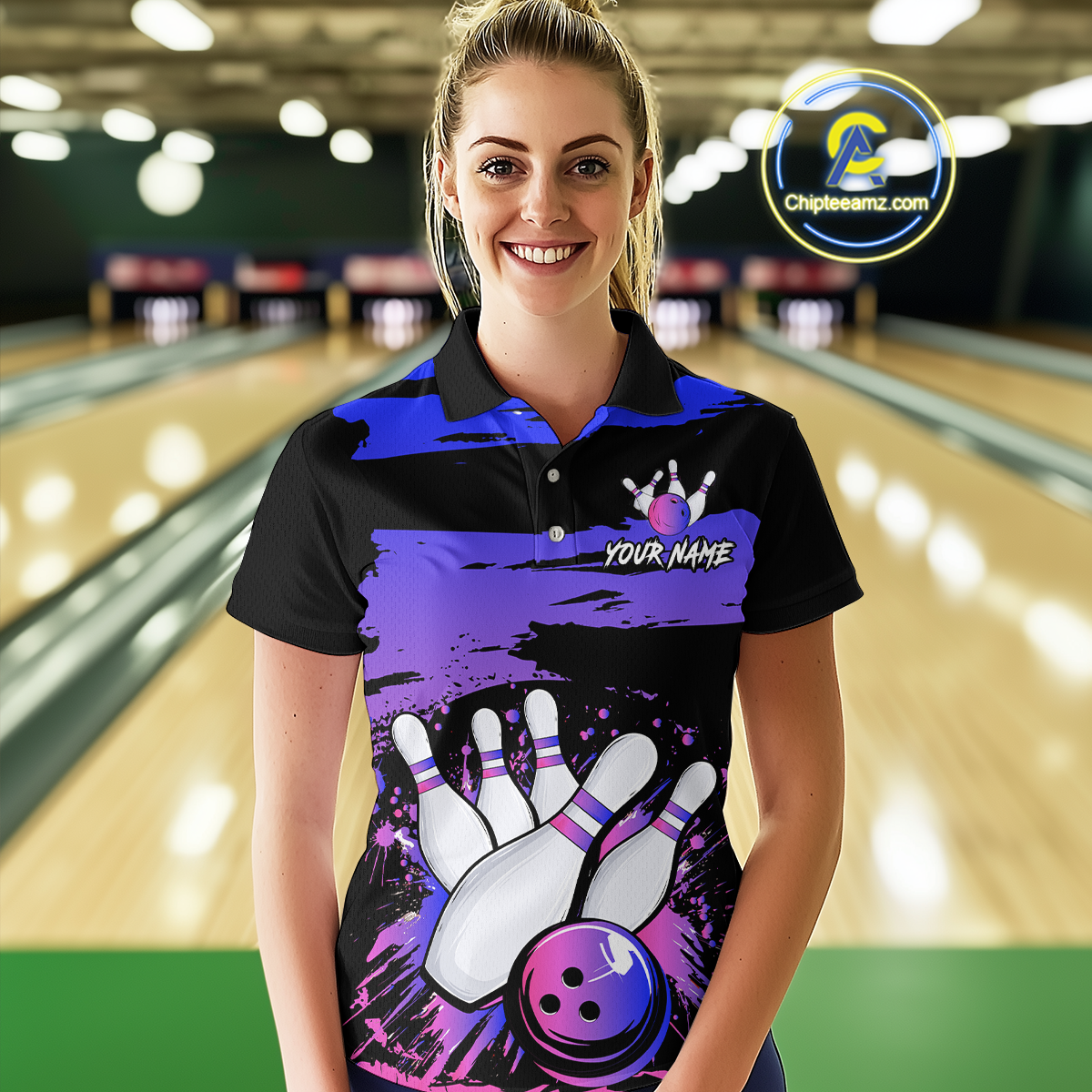 Purple Bowling Shirts Custom for Women Men Team Bowling Polo and 1/4 Zip Shirts MBL116