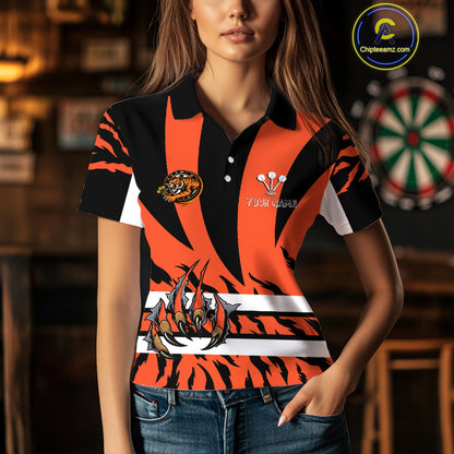 Fierce Tiger & Claws Dartboard Women's Orange Darts Shirt - Custom Name For Players NYN0479