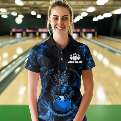 Blue Dragon Custom Name Bowling Shirts For Women, Bowling Team Jersey Polo & Quarter-Zip Shirt HNT39