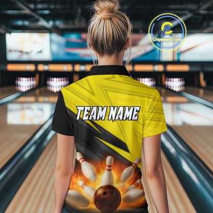 Custom Flaming Yellow Bowling Shirts for Women Men Team Bowling Polo & Quarter Zip MBL99