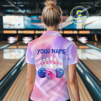 Custom Pink Bowling Shirts for Men Women Team Bowling Polo & Quarter Zip Shirts MBL114