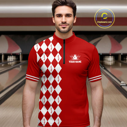 Funny red and white argyle retro Bowling Shirt for men Custom Does this shirt make my balls look big NQS10611