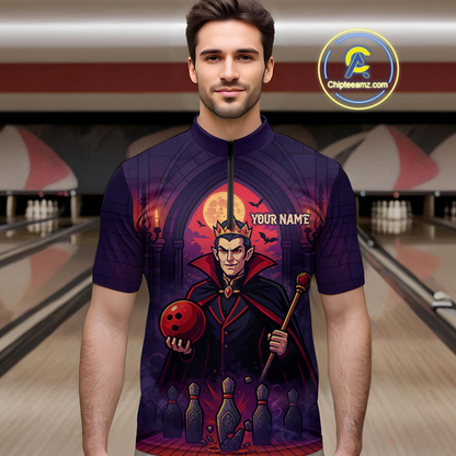 Custom Vampire Bowling Team Shirt Polo & Quarter-Zip Bowling League Jersey for Men Outfit QZT752