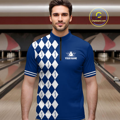 Funny blue and white argyle retro Bowling Shirt for men Custom Does this shirt make my balls look big NQS10610