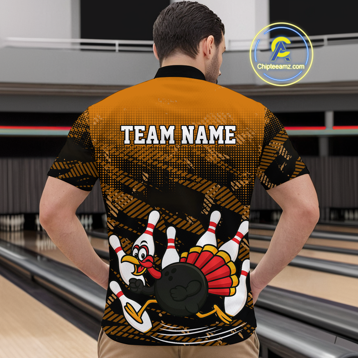 Custom Orange Funny Turkey Bowling Jersey for Men Thanksgiving Bowling Team Shirts Polo & 1/4 Zip HNT125