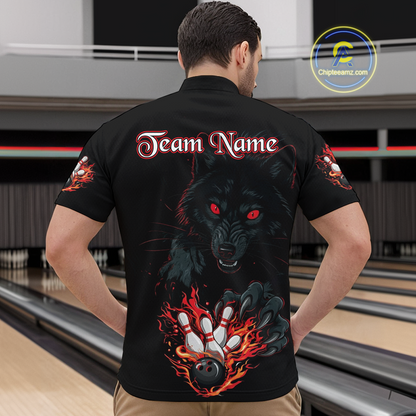 Custom Flame Wolf  Bowling Jersey for Men Bowling Uniform Polo & 1/4 Zip Bowling Team Shirts HNT144