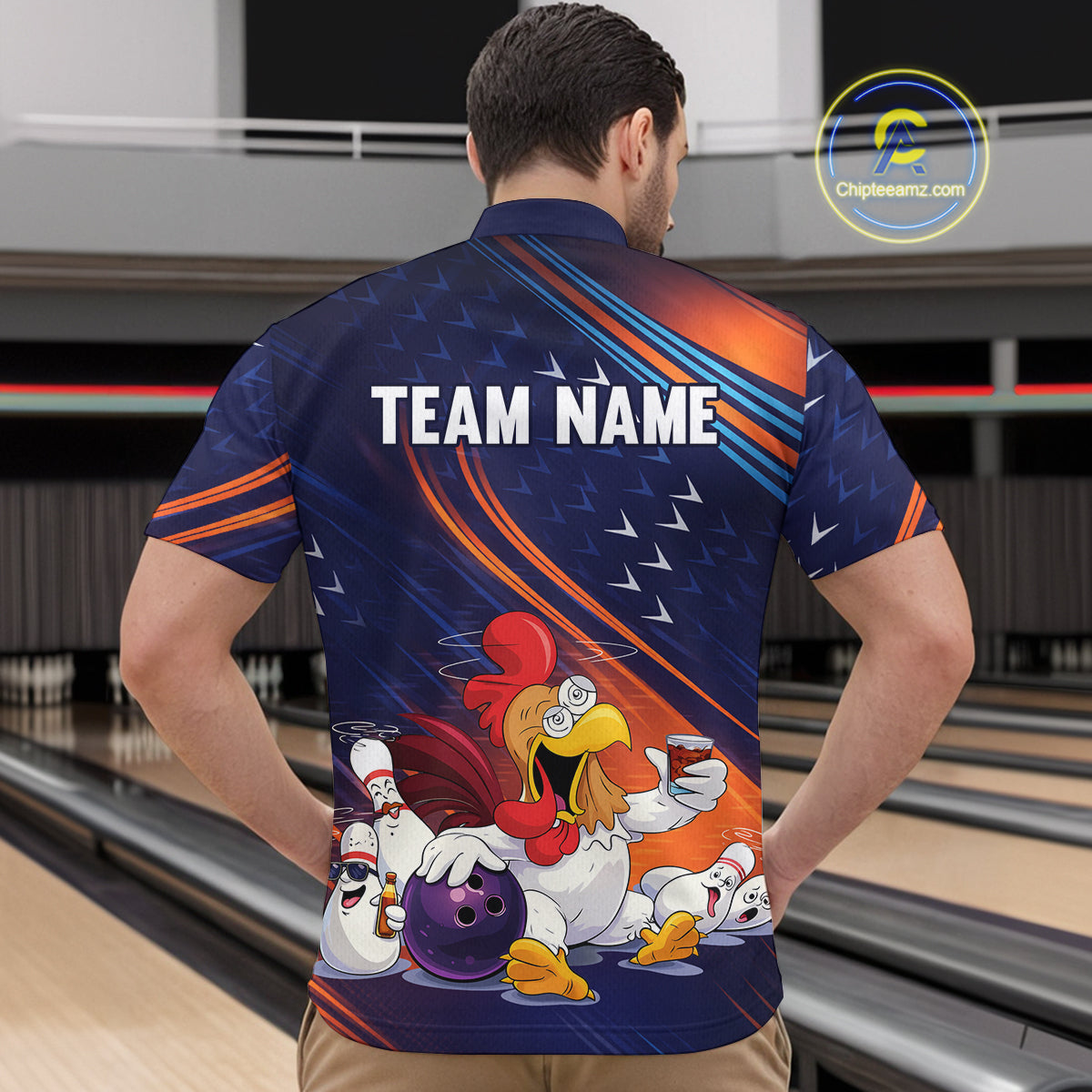 Funny Chicken Polo Bowling Shirt for Men Custom Bowling Jersey 1/4 Zip Bowling Outfit QZT826