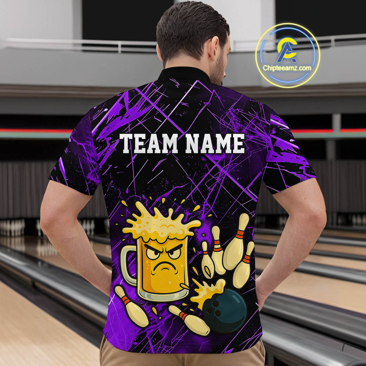 Custom Purple Funny Beer Bowling Shirt Team Bowling League Jersey for Men Bowling Outfit QZT767