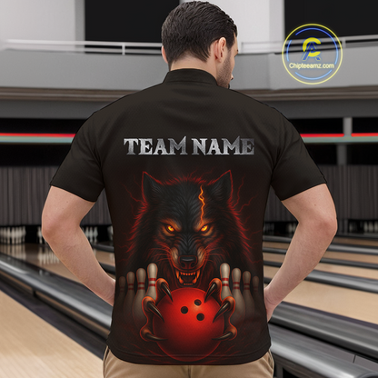 Red&Black Wolf Bowling Shirts for Team Women Men Custom Wolf Bowling Polo &1/4 Zip MBL196