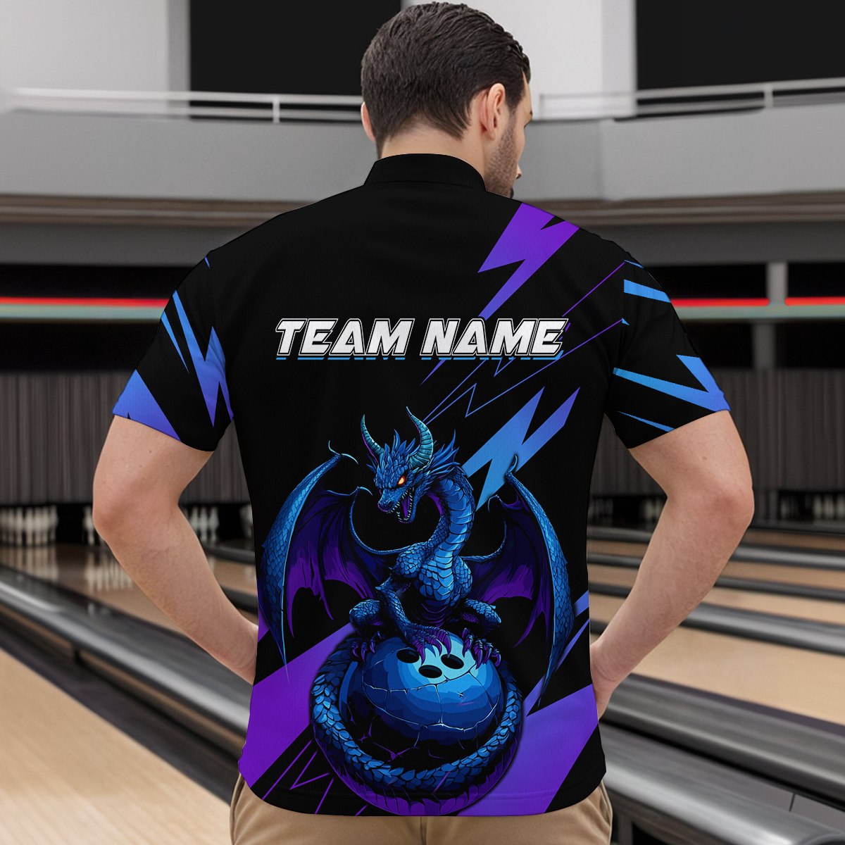 Teal And Purple Dragon Bowling Shirt Custom Name Bowling Jersey Team Bowling Quarter-Zip Shirts QZT674
