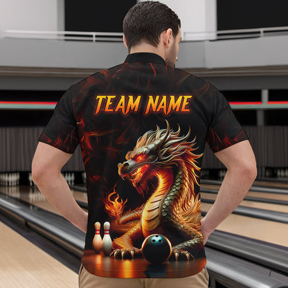 Orange & Black Flame Dragon Bowling Ball Pins Custom Bowling Quarter-Zip Shirt Bowling Team Jersey QZT667