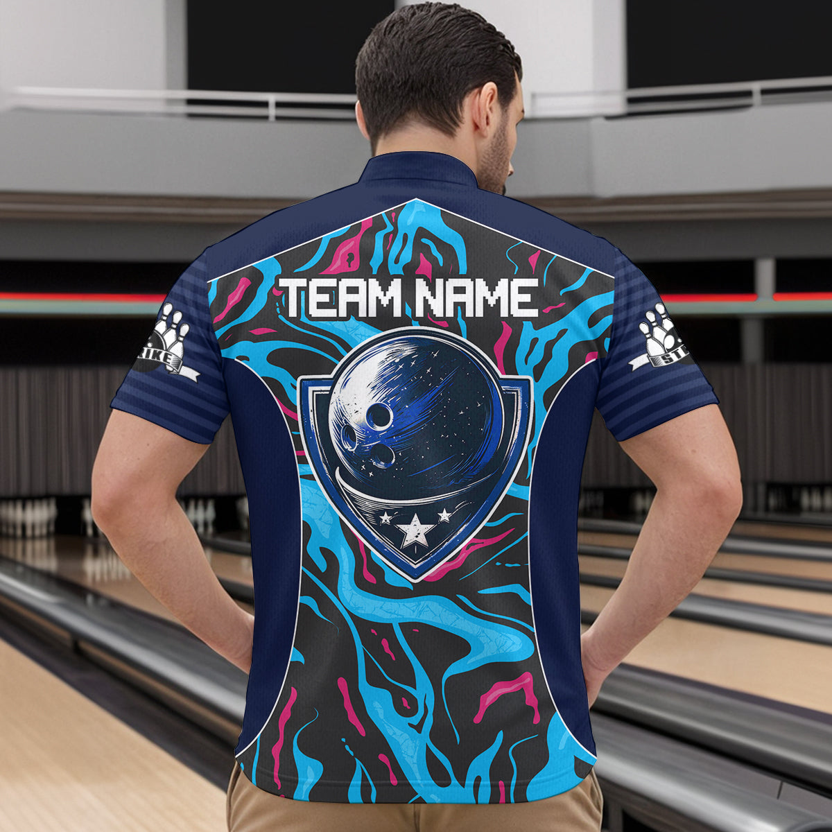 Custom Camo Pink & Teal Bowling Jersey Bowling Team League Shirt Quarter-Zip for Men Women QZT665