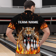 Load image into Gallery viewer, Custom Bowling Shirts Cheetah Bowling Quarter Zip Flames Bowling Jersey for Men QZT452
