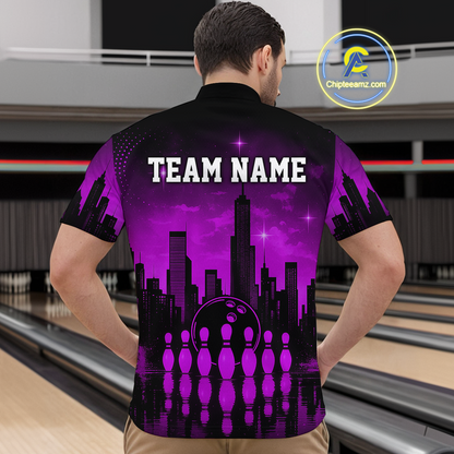 Purple Bowling Custom Men Bowling Shirt Polo & Quarter-Zip Bowling Team Jerseys HNT66