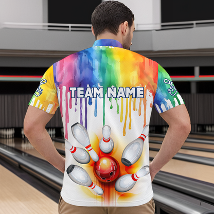 Rainbow Bowling Shirt for Men Women Personalized Quarter-Zip Bowling Jersey Bowling Outfit QZT680