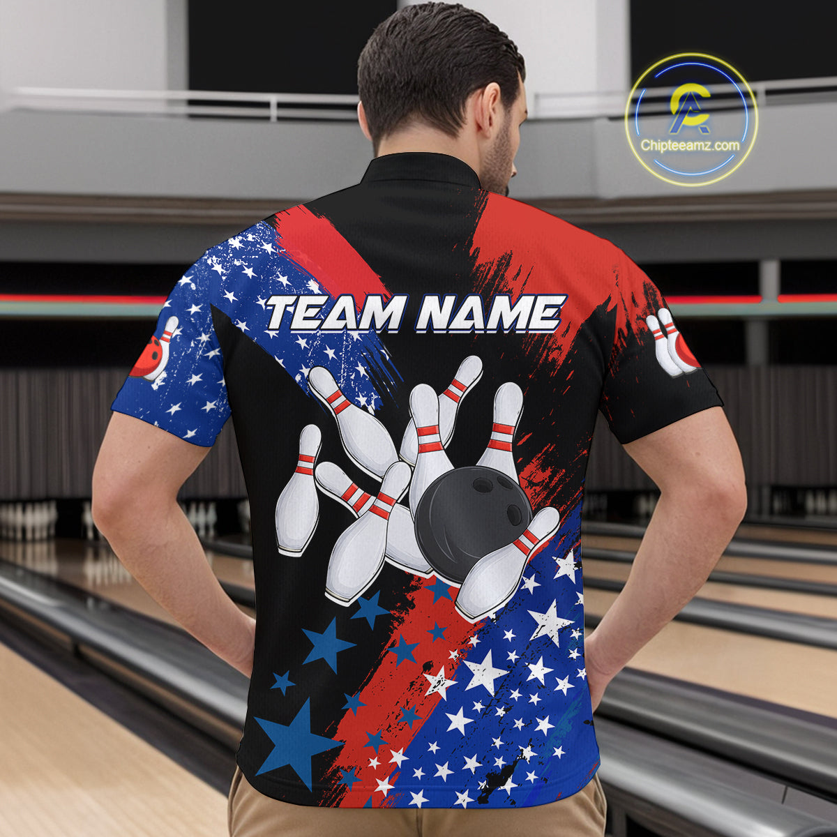 American Flag Bowling Shirt Personalized Patriotic Quarter-Zip Bowling Team League Gift for Bowlers QZT691