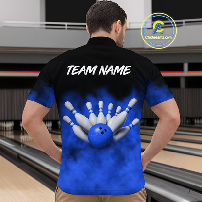 Blue Smoke Bowling Shirts for Men Women Team Personalized Bowling Polo and Quarter Zip MBL130