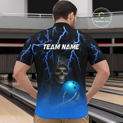 Custom Blue Thunder Skeleton Bowling Jersey for Men Bowling Polo & 1/4 Zip Bowling Team Shirts HNT108