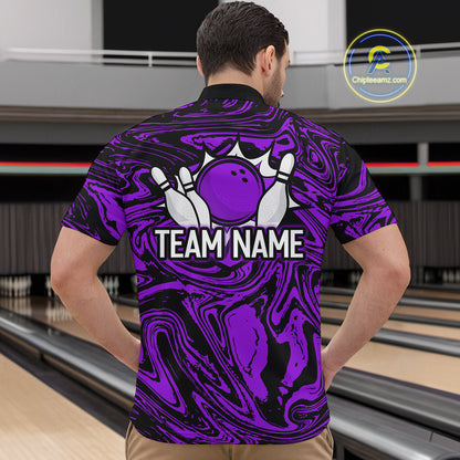 Custom Purple Bowling Men Bowling Shirt Polo & Quarter-Zip Bowling Team Jerseys HNT81