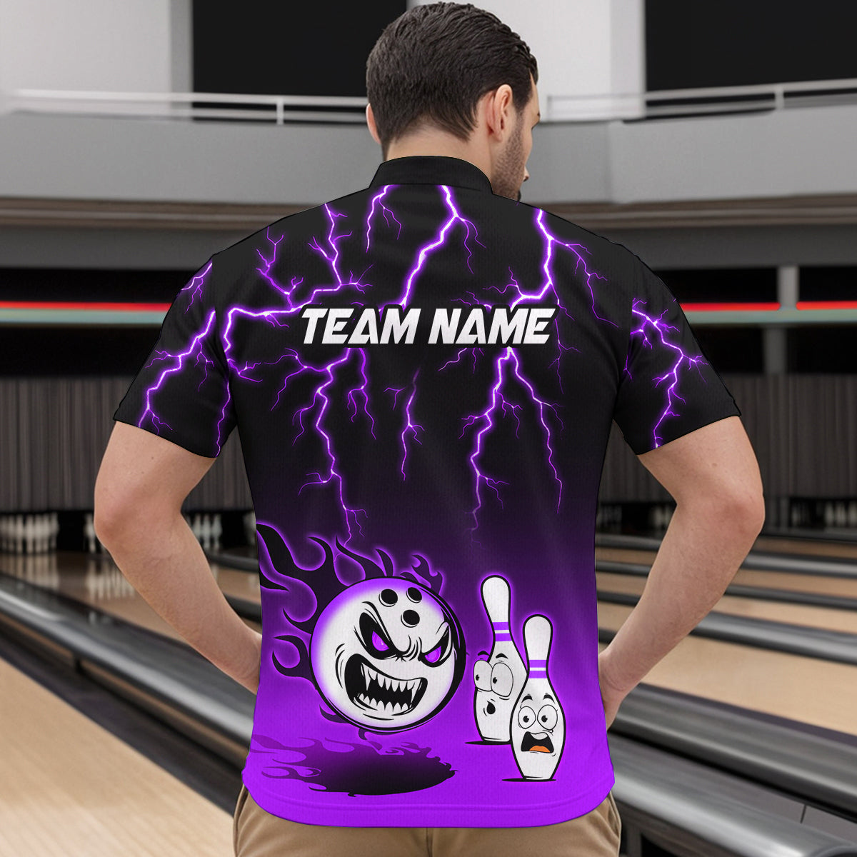 Purple Funny Crazy Bowling Shirt for Men Bowling Jersey Shirts Polo & Quarter- Zip Bowling League HNT17