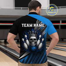 Load image into Gallery viewer, Blue Skull Crown Bowling Custom Men Bowling Shirt Polo &amp; Quarter-Zip Bowling Team Jerseys HNT65