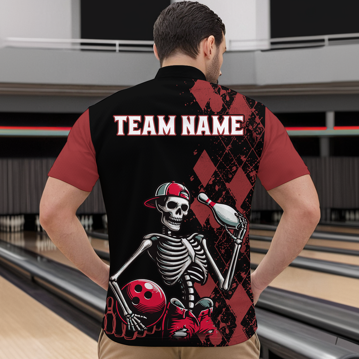 Custom Bowling 1/4-Zip Shirt for Men Women Skull Bowling Jersey Bowling Team League QZT47-6