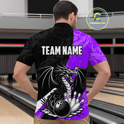 Custom Purple Dragon Bowling Men Shirts Bowling Uniform Polo & 1/4 Zip Bowling Team Jerseys HNT103
