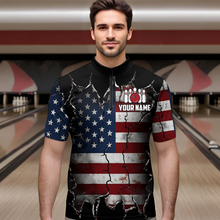 Load image into Gallery viewer, Custom US Flag Bowling Jersey for Men Bowling Team Shirts Bowling Uniform Polo &amp; 1/4 Zip HNT161