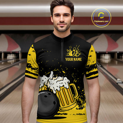 Custom Funny Beer Bowling Men Shirts Bowling Uniform Polo & 1/4 Zip Bowling Team Jerseys HNT98