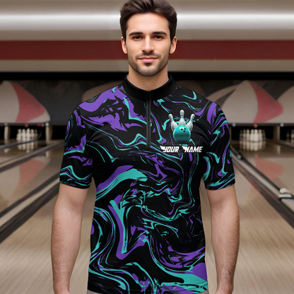 Purple Bowling Custom Men Bowling Shirt Polo & Quarter-Zip Bowling Team Jerseys HNT48
