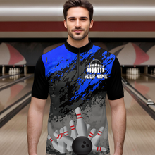 Load image into Gallery viewer, Custom Blue Bowling Shirt forMen Women Team Bowling Jersey Bowling Polo &amp; 1/4 Zip Shirt MBL40