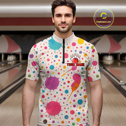 Ink Watercolor Pink Bowling Shirt for Men Women Custom Team Bowling Jerseys MBL103