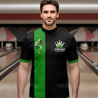 Green Bowling Shirt Custom St Patrick Day for Men Women Quarter-Zip Bowling Jersey QZT622