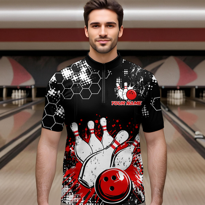 Red Watercolor Bowling Shirts Men Women Team Custom Bowling Polo & 1/4 Zip Shirt MBL60