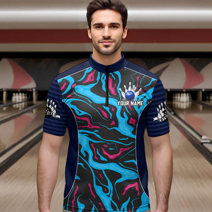 Custom Camo Pink & Teal Bowling Jersey Bowling Team League Shirt Quarter-Zip for Men Women QZT665