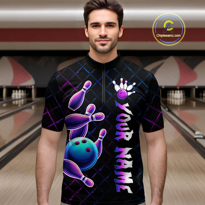 Neon Bowling Custom Men Bowling Shirt Polo & Quarter-Zip Bowling Team Jerseys HNT70
