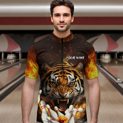 Flames Bowling Shirts Tiger Bowling Jersey Quarter-Zip Bowling Team League QZT634