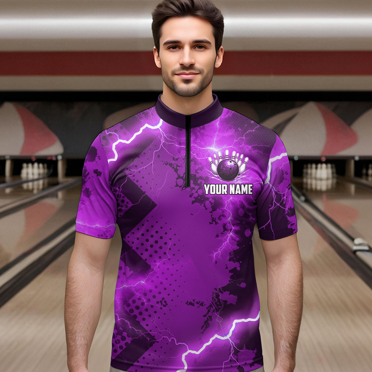 Thunder Lightning Bowling Shirt Purple Bowling Jersey Men Women Team Bowling Shirts MBL64