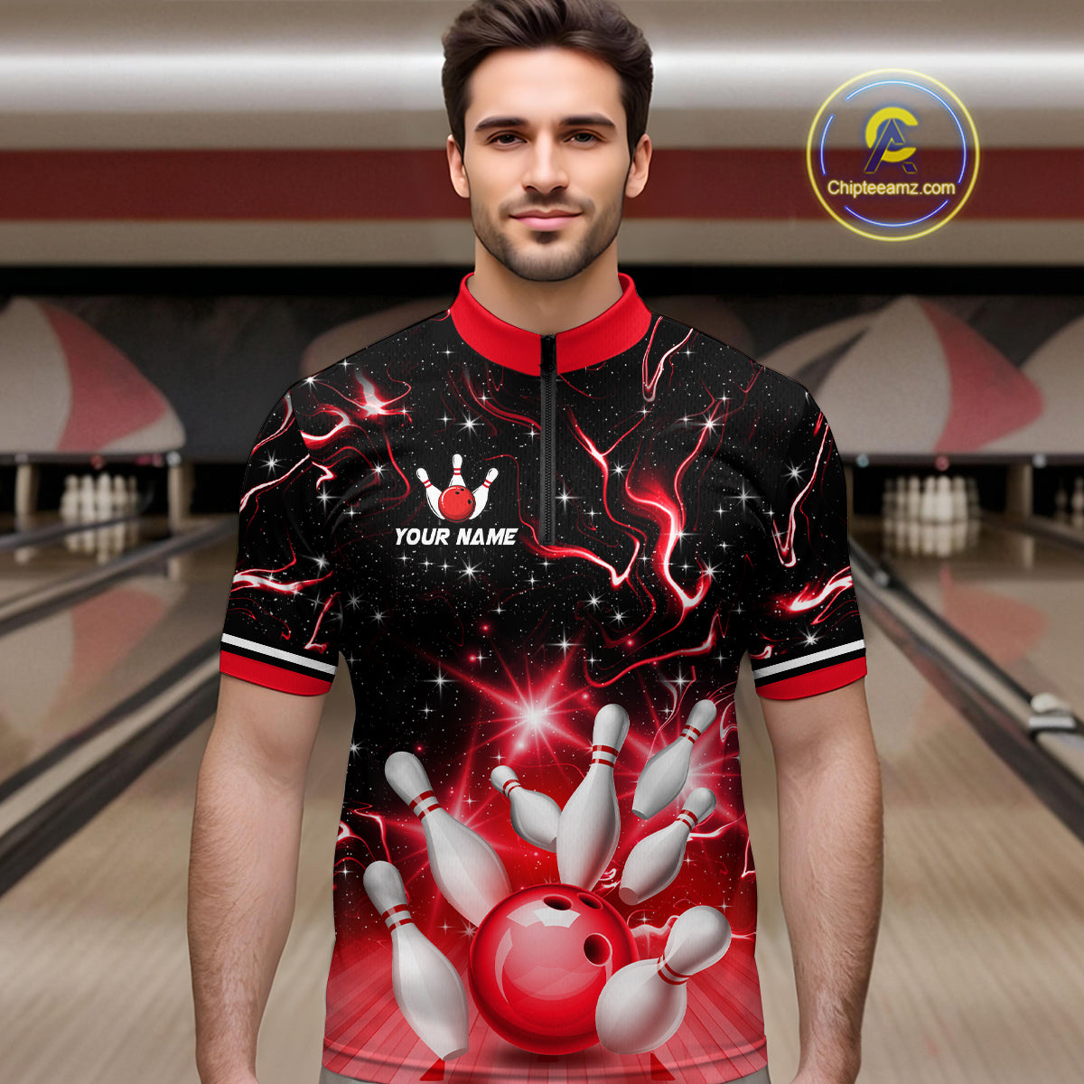 Red Dragon Flaming Bowling Shirt for Men and Women Custom Bowling Jersey for Team MBL87