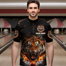 Load image into Gallery viewer, Custom Flame Tiger Bowling Shirt Orange Quarter Zip Bowling Jersey for Men and Women Gifts QZT639