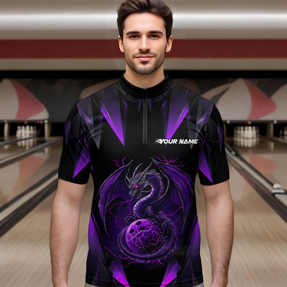 Purple Dragon Personalized Bowling Shirts For Men, Bowling Team Shirt Polo & Quarter-Zip HNT40