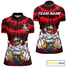Load image into Gallery viewer, Custom Red Funny Duck Bowling Jersey for Women Bowling Uniform Polo &amp; 1/4 Zip Bowling Team Shirts HNT238