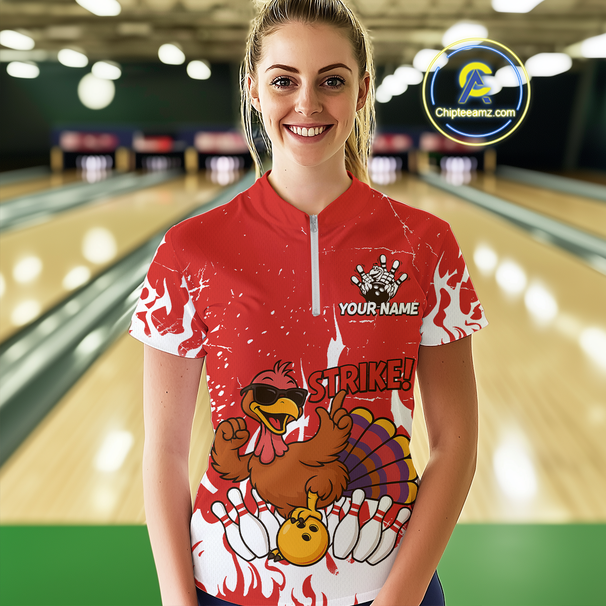 Custom Red Funny Turkey Bowling Jersey for Women Thanksgiving Bowling Team Shirts HNT115
