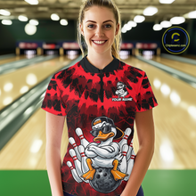 Load image into Gallery viewer, Custom Red Funny Duck Bowling Jersey for Women Bowling Uniform Polo &amp; 1/4 Zip Bowling Team Shirts HNT238