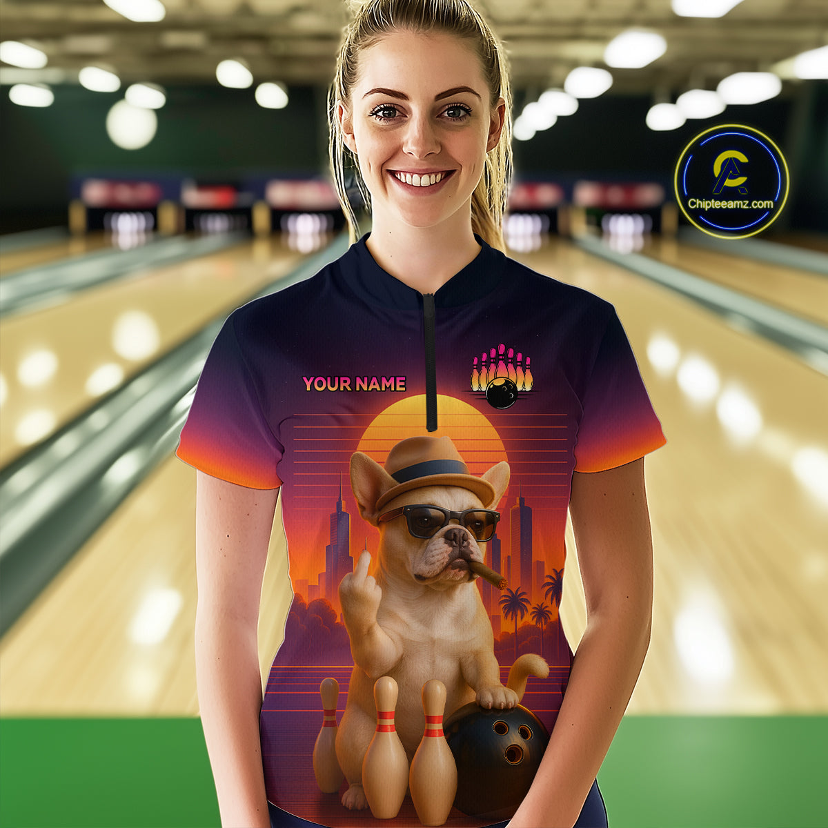 Custom Funny Dog Bowling Jersey for Women Bowling Uniform Polo & 1/4 Zip Bowling Team Shirts HNT135